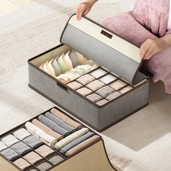 Skuffeorganisator foldbare skabsrum opbevaringsboks organisationssystem til undertøj bh'er sokker underbukser trusser (beige)