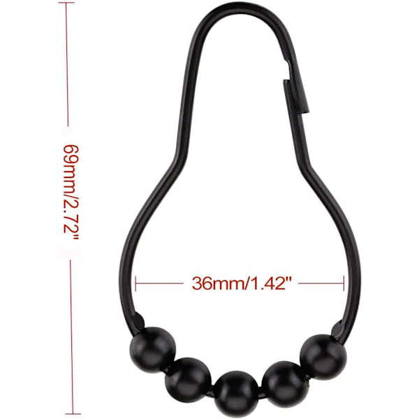 Duschdraperi-krokar, rostfria svarta duschdraperi-krokar och -ringar - 12-pack, svart