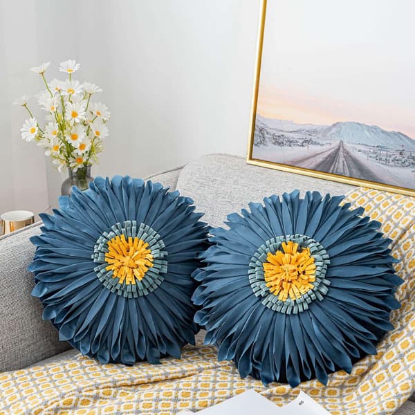 Wekity 3D 45 cm Blomkuddfodral Estetiska Dekorativa Solros Accent Kuddfodral Runda Söta Kuddar För Soffa Sovrum Vardagsrum Hem