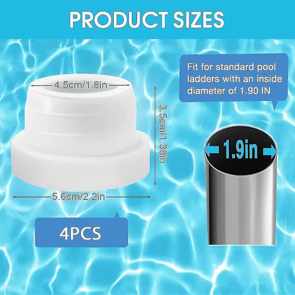 4 stk. Poolstigebuffere til nedgravede pools, hvide gummi poolstigebeskyttere passer til 1.90\" swimmingpoolstige