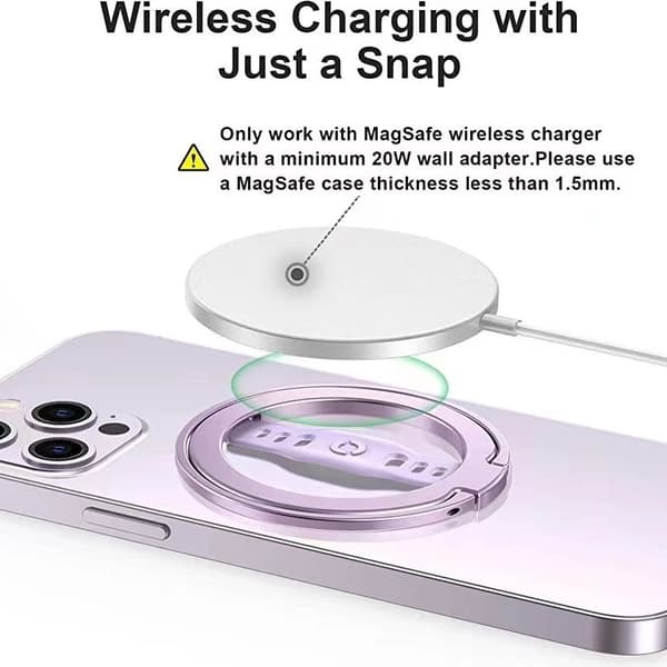 Lilla - Ny (Opgradering) Telefonholder med Silikonegreb Kompatibel med MagSafe, Magnetisk Ringholder, Kun til iPhone 14, 13, 12 Pro/Max/Plus