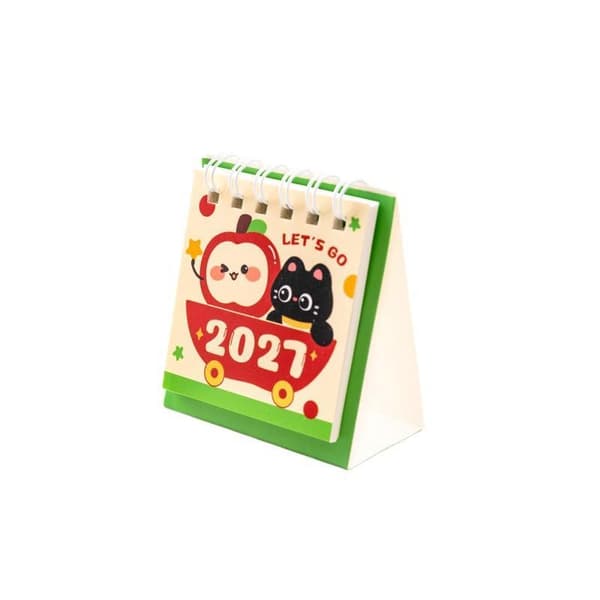 2027 Mini pöytäkalenteri sarjakuvakissateemalla A2