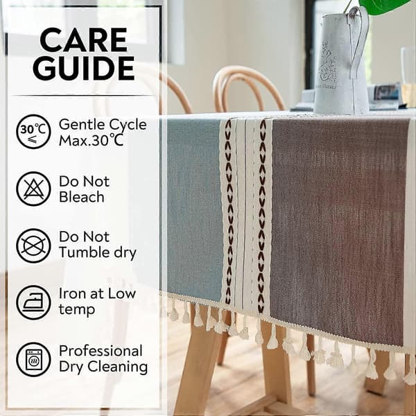 Rektangulär duk i bomullslinne, tvättbar duk med tofsar perfekt för rektangulära avlånga bord, kök, matsal (140 x 220 cm, blå)