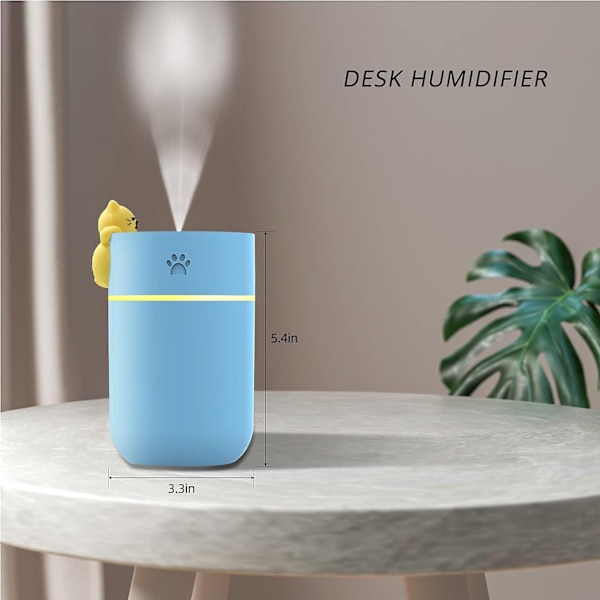 Bärbar Mini Skrivbord USB Luftfuktare 260ml, Söt Kattunge Liten Cool Mist Luftfuktare Nattljus Auto