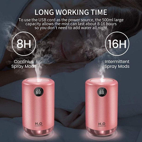 Luftfuktare, 500 ml stor kapacitet kall dimma bärbar luftfuktare batteridriven, USB