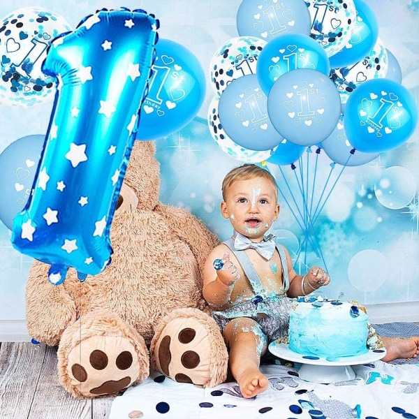1 års pojke födelsedag dekorationer, 1:a lyckliga födelsedag ballonger, 1 års pojke födelsedag dekoration
