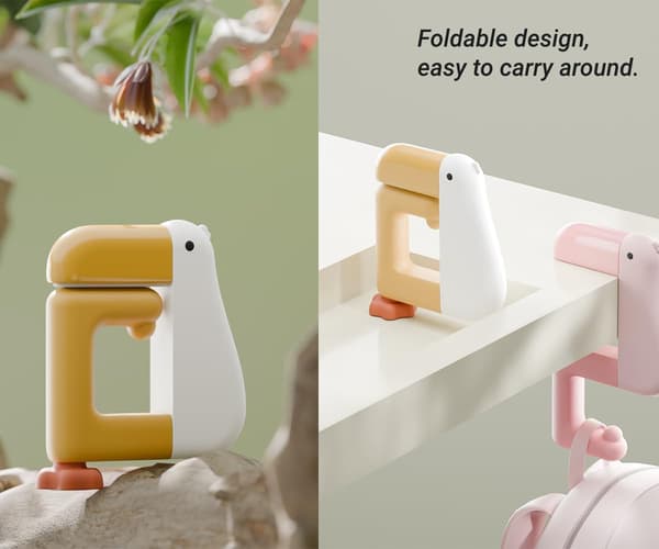 3-pack duck-like purse hooks, suitable for heavy use on desks - no drilling required, foldable and non-slip hooks.