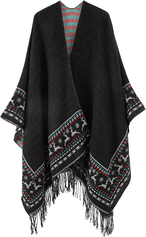 1 stk sort fleece poncho damefrakke retro åben kvindelig vinter
