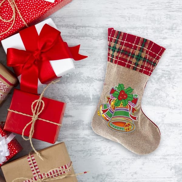 Bekväma DIY diamantmålning julstrumpor, tomte, snögubbe, julklappar, godispåsar