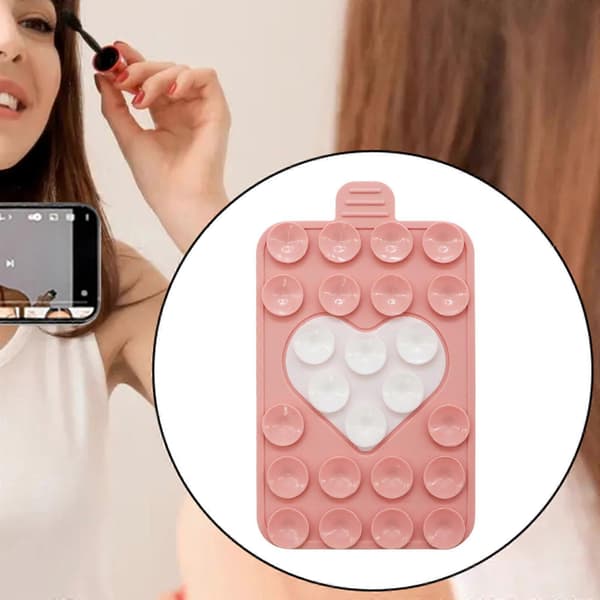 Handsfree Suction Cup Phone Mount, Silicone Suction Phone Case Adhesive Mount, Multifunctional Suction Cup Phone Holder Pink White pink white