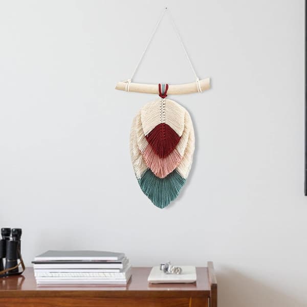 Vävda gobelänger Macrame - Blad Tofsar Hänge - Väggkonst Sovrum Vardagsrum Sovsal Bakgrund Hem De