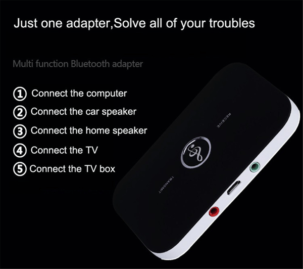 Bluetooth 5.0 Transmitter Receiver, 2-in-1 Wireless Portable Stereo Audio Adapter Receiver with RCA/3.5mm AUX Compatible Low Latency HD Audio
