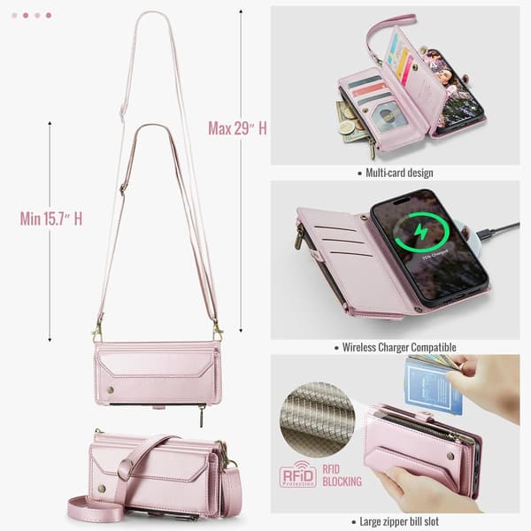 Caseme Zipper Wallet Case iPhone 16 Plus Pink