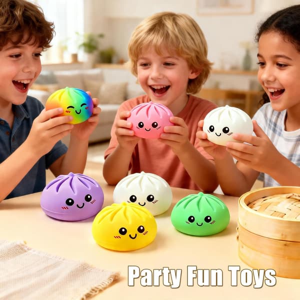 Glitter Dumpling Squishy Toy, Soft Stretchable Squeeze Ball with Steamer for Kids & Adults