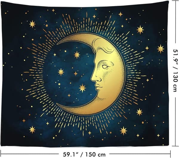 Måntapetserier Estetisk Sol Och Måntapetserier För Sovrum 51X59 Tum Celestial Blå Häxa