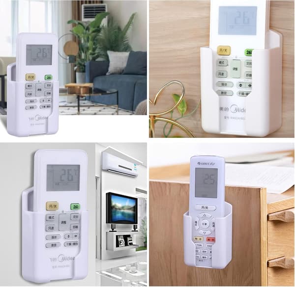 2 st Universal Remote Control Wall Mount Abs Remote Control Holder Wall Mount Glued Storage Box For (White)