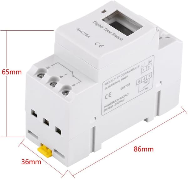 Digital veckoprogrammerbar timerbrytare, 16 PÅ/AV-inställningar, LCD-display, DIN-skenmontering, AC220V 15A