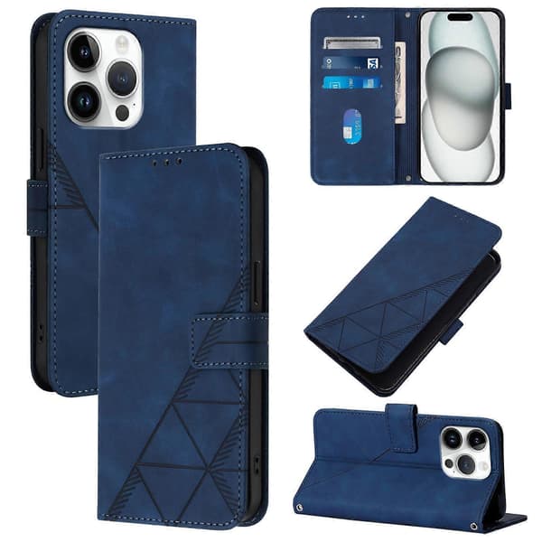 Crossbody 3D präglad flip-läderfodral Blu Blu Blue For iPhone 16 Pro