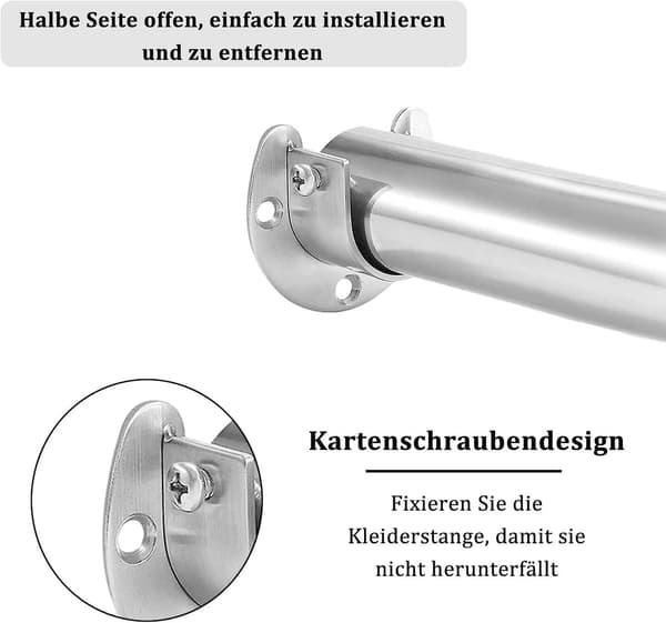 Stångfäste i stål, 4 rostfria fästen med skruvar, för sovrum, badrum 32 mm