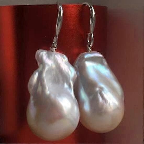 Barocka pärlörhängen, stor, fyllig stil, solid silverkrok, 22-28 mm