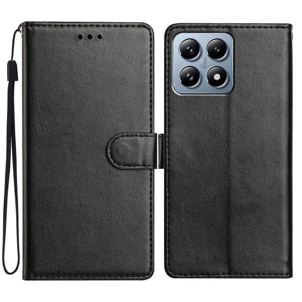 For Xiaomi 15T Leather Case Wallet Stand Phone Cover with Practical Strap Black