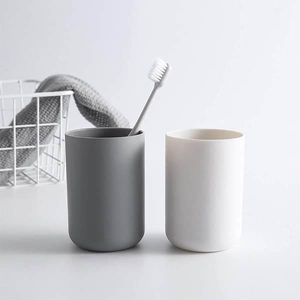 Toothbrush Cup, Toothbrush Holder for Bathroom, Plastic Cup 300ml (White and Grey)