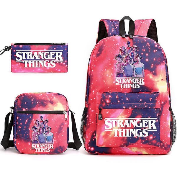 Stranger Things Backpack Three-Piece Set Student School Bag Canvas Bag x