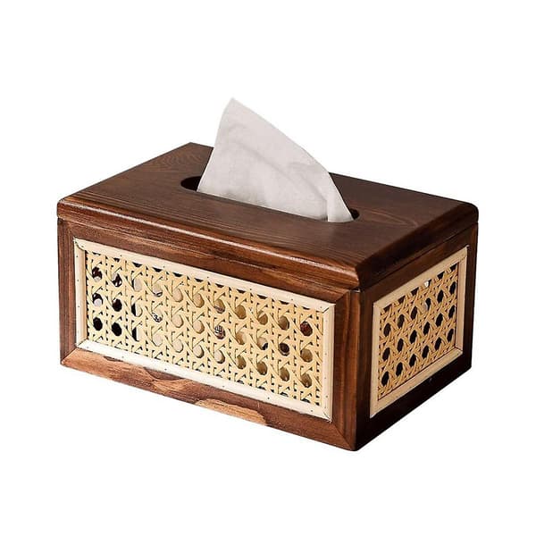 Massivt Trä Rattan Tissue Box Höga Värden Rattan Låda Hem Sovrum Vardagsrum Soffbord Papper