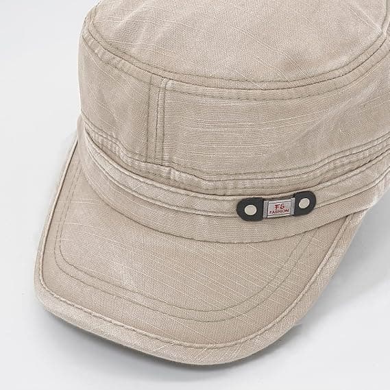 Unisex Cadet Army Cap Adjustable Flat Top Cap Washed Cotton Military Hat Baseball Cap Beige