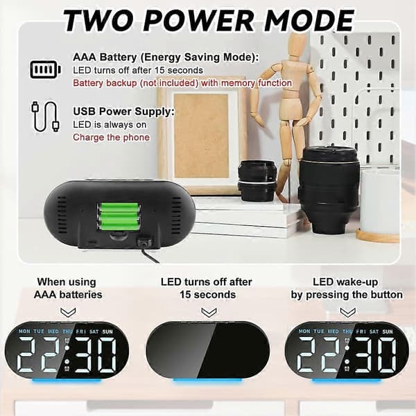 Radio Controlled Digital Alarm Clock with LED Display, Digital Alarm Clock, Night Light, Snooze, Table Clock Green Blue