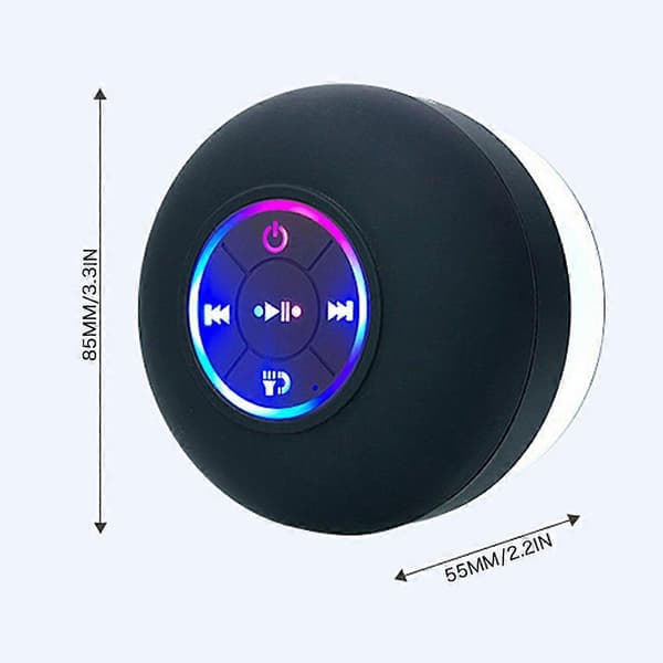 Bluetooth Waterproof Hands-Free Portable HD Shower Speaker, LED Lights, Built-in Microphone Speakerphone and Attached Suction Cup
