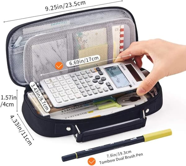 Pencil case, spacious multi-compartment pencil case for pens for university, work, office, school, yellow (black)