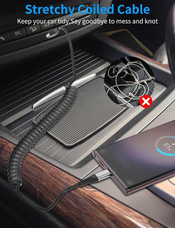 2025 Seneste Model Spiral USB C-kabel til Bil 2-pak, 3A USB Type C Opladerkabel Hurtigopladning, Udtrækkelig USB A til USB C Opladningsledning til