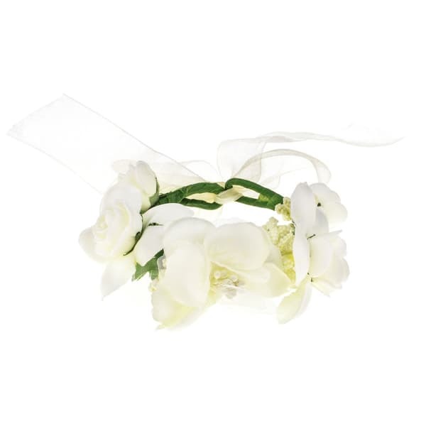 Ros Blomsterkrona Krans Bröllop Hårband Armband Set (Elfenben)