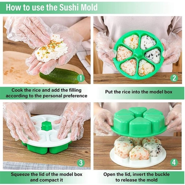 6 i 1 Onigiri-form Triangel Sushi-form, Sushi-formfodral - DIY Onigiri-tillverkare