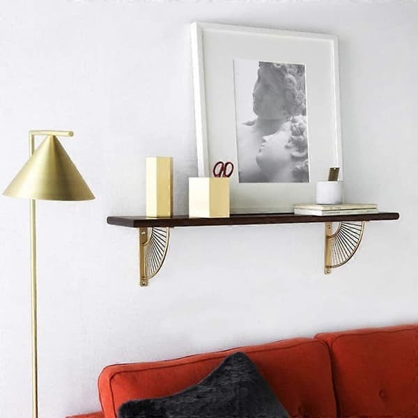 2 Väggkonsoler, 20cm Rostfritt Stål Hylla Fläktform, för Kök Sovrum Kontor Guld