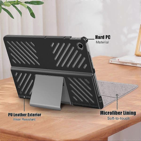 Etui til Lenovo Tab Plus 11,5-tommer TB351FU med varmeafledende læderstativ - Sort Black Lenovo Tab Plus