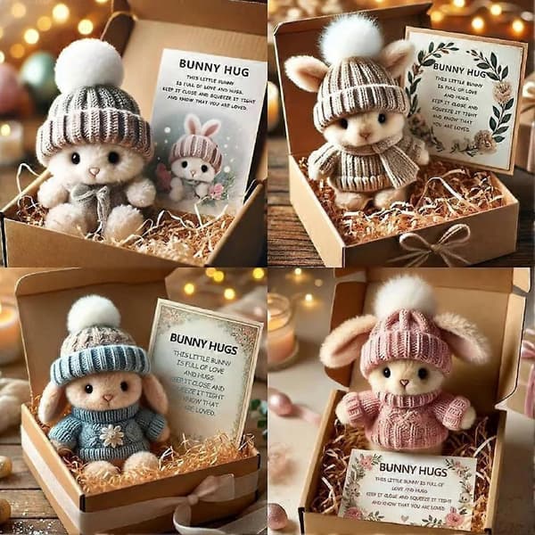 Mini Bunny Hug Easter Gift Rabbit Plush Pocket Hug Bunny with Positive Cards Gray