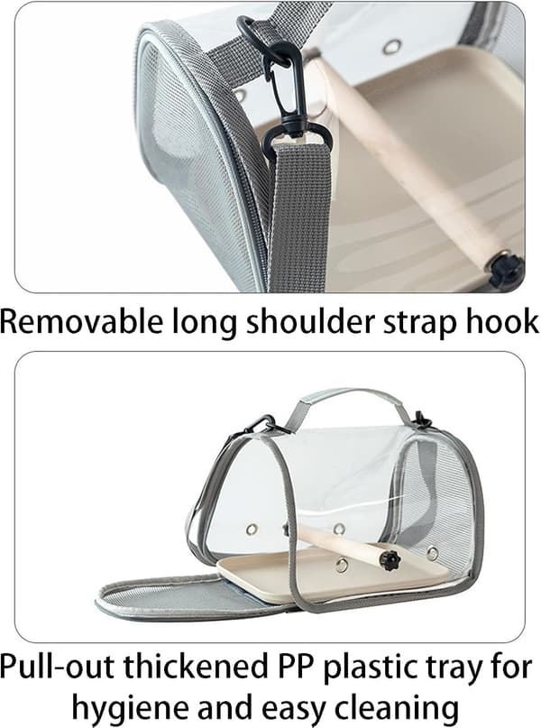 Bird Carrier Backpack Bird Bag Panoramic View Breathable Foldable with Perch Removable Tray for Peony Small Sun Tiger Skin Monk White