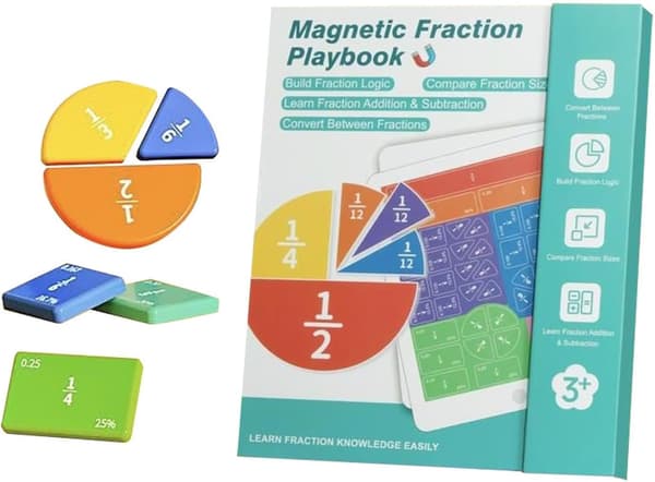 Magnetic Fraction Learning Book - Interactive Math Game Set for Kids | Foldable Teaching Board with Color Segment Pieces, Hands-on Visual Education