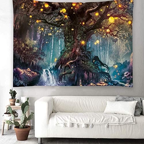 Skog Livets träd Gobeläng - Stor 200x150cm Polyester Väggbonad Dekor för Vardagsrum, Sovrum, Studentrum