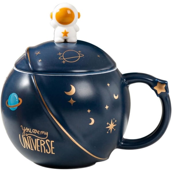 2024 Lämplig söt astronautmugg med lock och sked, Kawaii Cup Novelty Cup Kaffe, Te och Mjölk, Mugg Present Mörk