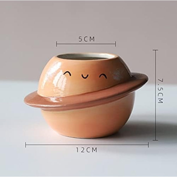 Set med 2 keramiska blomkrukor - För suckulenter - Kreativ - Mini Planet - Dekorativ blomkruka för inomhus eller trädgård - Orange