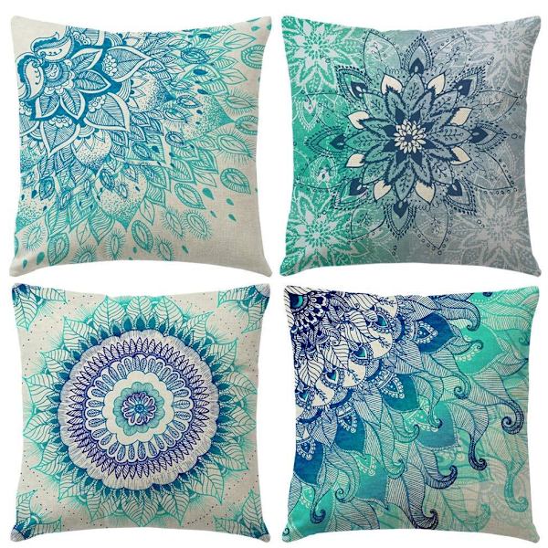 Set med 4 Mandala-kuddfodral bohemisk dekorativ fyrkantig 18 x 18 tum 45 x 45 cm Boho-kudde