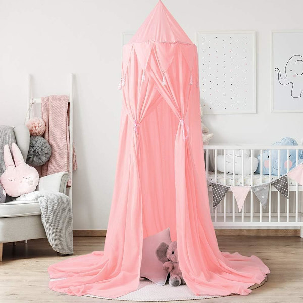 Barnhimmel för barn, hängande myggnät för spjälsäng, Nook Castle-lekstuga, dekoration för barnrum - rosa