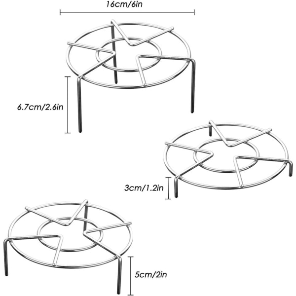3-delad stativ i rostfritt stål, 3 storlekar tryckkokare ångställ, ångställ