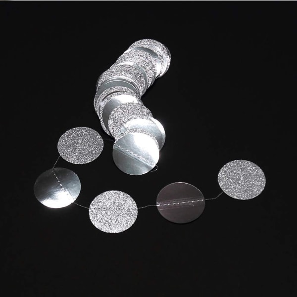 Glitter Silver Circle Dots Girlang Hängande Polk Dot Streamer Fest Dekoration String Banner