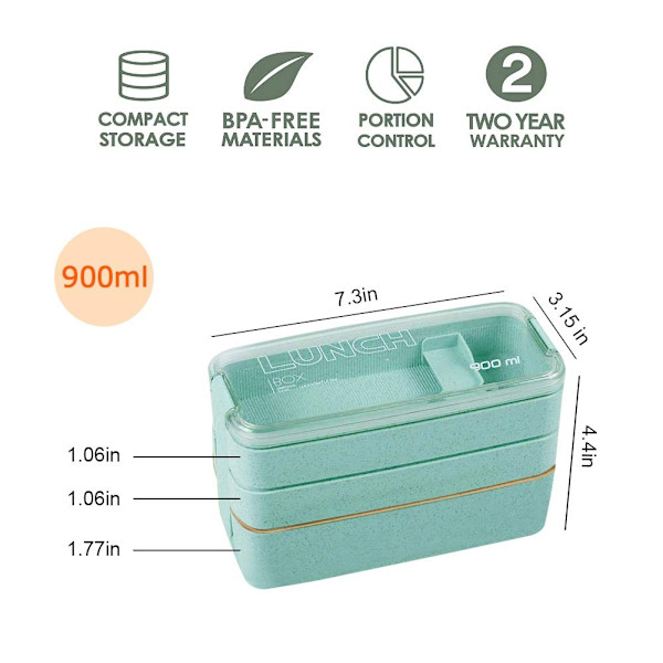 2025 Ny Bento Box Matlåda, 3-i-1 Fackbehållare, Läcksäker Miljövänlig Stapelbar Bento Matlåda för Matförberedelse