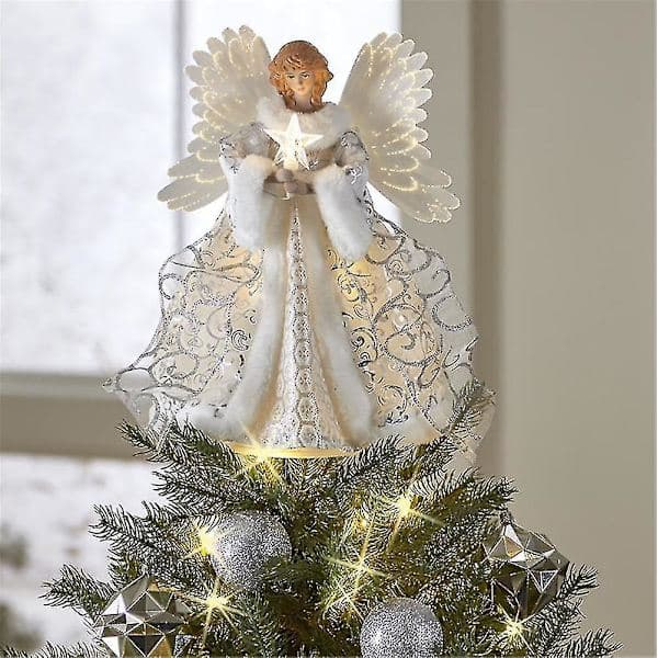 Vit julängel med LED-lampor