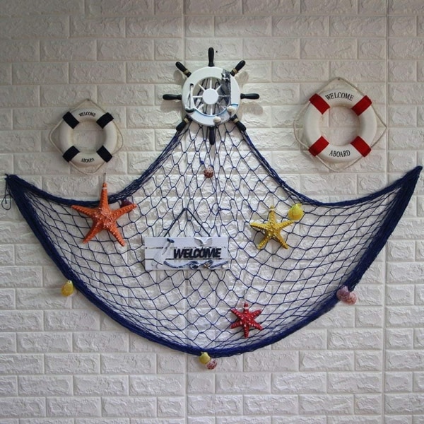 Dekorativt fisknät, dekoration, Medelhavet, pirat, strandtema, festdekorationer (blå, 1 m x 2 m)